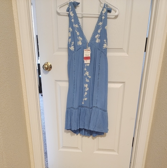 Jessica Simpson blue white embroidered tie shoulder mini dress XS - Picture 2 of 12